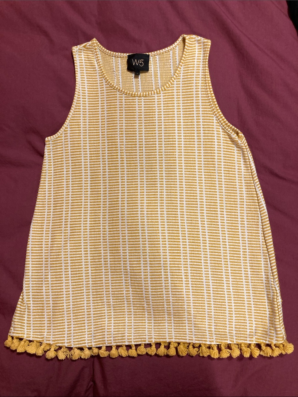 W5 Yellow and White Striped Tank with Tassel Trim